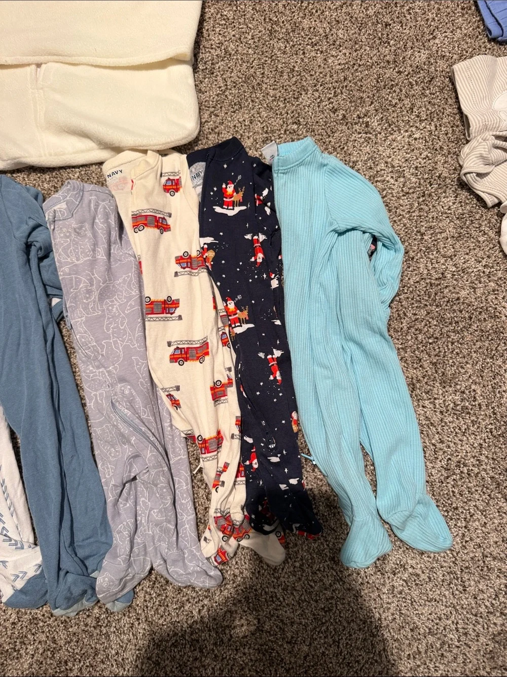 Baby Sleep Sack + 9 Footed Pajama Onesies - Cream, Blue, Navy & Plaid 0-3 months